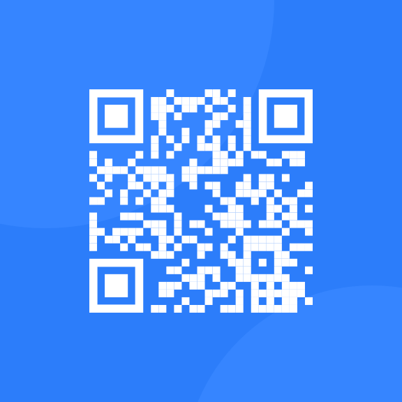 a white qr code on the blue background